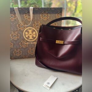Lee Radziwill Double Bag, Tory Burch, leather bag, burgundy/claret. NWT